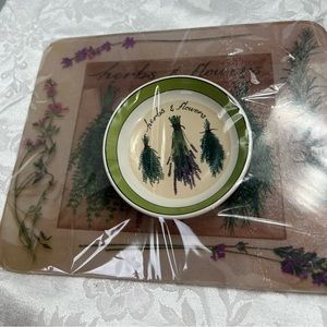 Cypress Home Appetizer Set w/Glass Tray and oil dipping dish use as a trivet too